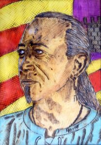 Vendu tableau_pyrogravure_inspire_autoportrait_bd