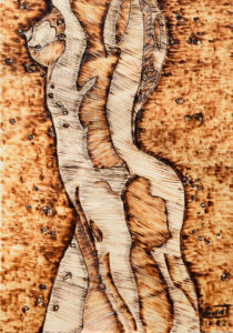 30 x 42 cm tableau_pyrogravure_inspire_la_dame_avait_une_robe_bd
