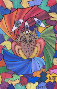 20 x 30 cm Grenouille psychédélique